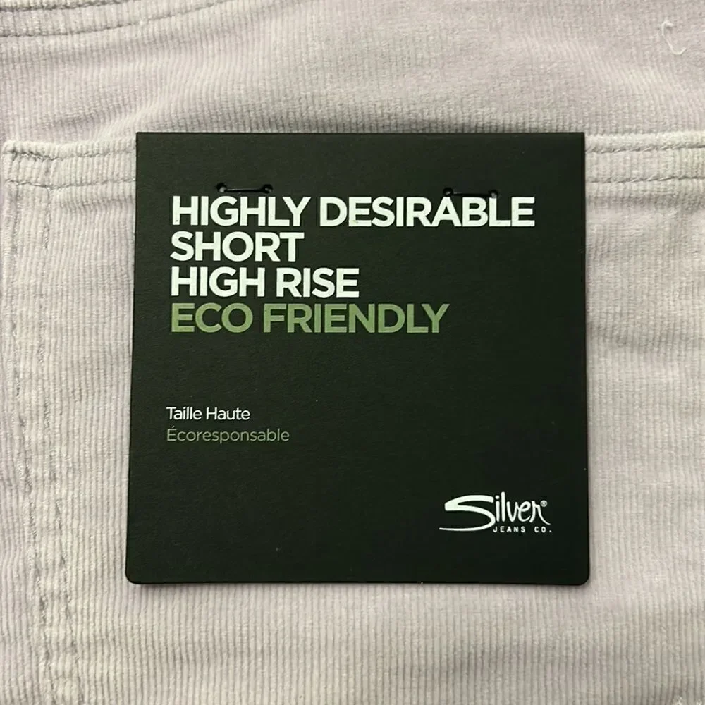 Silver Jeans Co lavender corduroy high rise eco friendly shorts Size 29 New